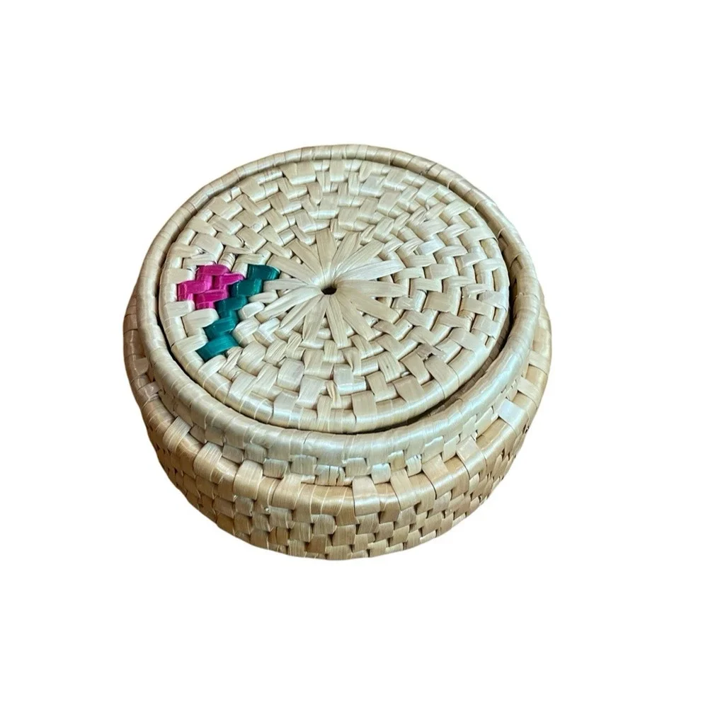 Vintage Woven Straw Coasters with Basket Wicker Rattan Coasters